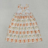 GLD1110 Fall Bows Orange Stripe Girls Dress 2 pcs Set