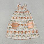 GLD1110 Fall Bows Orange Stripe Girls Dress 2 pcs Set