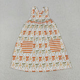 GLD1110 Fall Bows Orange Stripe Girls Dress 2 pcs Set