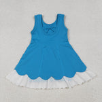 GSD2680 Solid Color Blue Ruffles Sports Yoga Girl's Dress Onesie