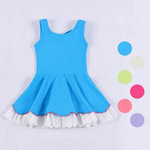 Preorder Samples GSD2680 Solid Color Blue Ruffles Sports Yoga Girl's Dress Onesie