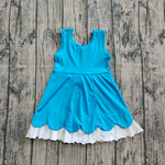 Preorder Samples GSD2680 Solid Color Blue Ruffles Sports Yoga Girl's Dress Onesie