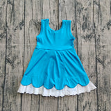 Preorder Samples GSD2680 Solid Color Blue Ruffles Sports Yoga Girl's Dress Onesie