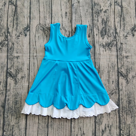 Preorder Samples GSD2680 Solid Color Blue Ruffles Sports Yoga Girl's Dress Onesie