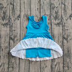 Preorder Samples GSD2680 Solid Color Blue Ruffles Sports Yoga Girl's Dress Onesie