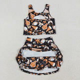 GSD2687 GO TEAM Cheer Game Day Football Yoga Girls Skorts Set