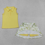 GSD2698 Golf Cart Yellow Polo Girls Skorts Outfits