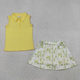 GSD2698 Golf Cart Yellow Polo Girls Skorts Outfits