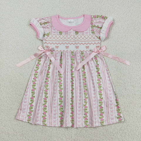 GSD2717 Embroidery Flower Bows Pink Cute Girl's Dress