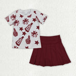 GSD2736 Game Day Cheer Wine red Active Pleated Tennis Girls Skorts Set