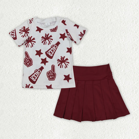 GSD2736 Game Day Cheer Wine red Active Pleated Tennis Girls Skorts Set