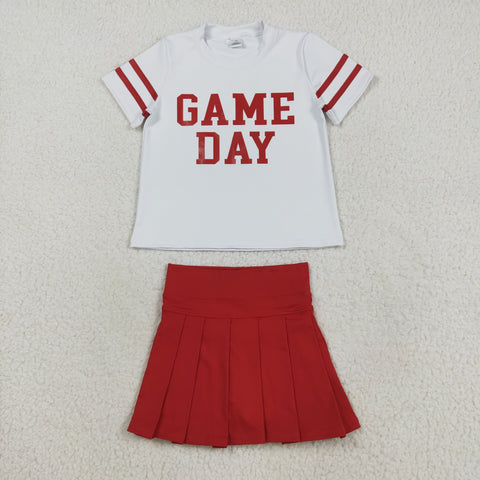 GSD2742 Vinyl Game Day Cheer Red Active Pleated Tennis Girls Skorts Set