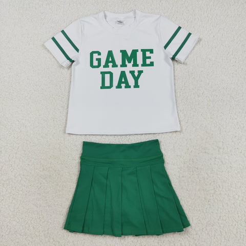 GSD2743 Vinyl Game Day Cheer Green Active Pleated Tennis Girls Skorts Set