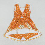 GSD2750 Summer Ice Cream Drip Orange Sports Yoga Girl's Dress Onesie