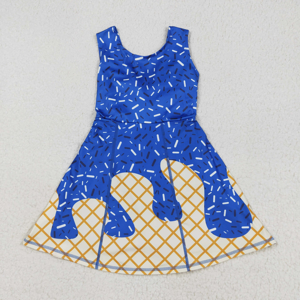 GSD2751 Summer Ice Cream Drip Blue Sports Yoga Girl's Dress Onesie 12-18M GSD2751 Summer Ice Cream Drip Blue Sports Yoga Girl's Dress Onesie 12-18M