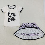 GSD2772 Halloween Hey Boo Bat Purple Black Girls Skirt Shorts Lined Set