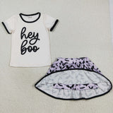 GSD2772 Halloween Hey Boo Bat Purple Black Girls Skirt Shorts Lined Set
