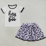 GSD2772 Halloween Hey Boo Bat Purple Black Girls Skirt Shorts Lined Set