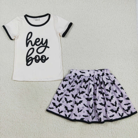 GSD2772 Halloween Hey Boo Bat Purple Black Girls Skirt Shorts Lined Set