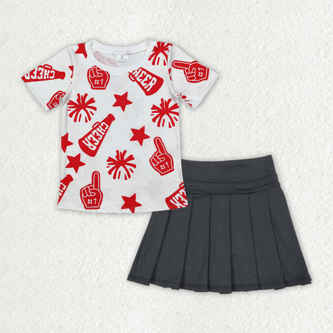 GSD2779 Game Day Cheer Red Black Active Pleated Tennis Girls Skorts Set