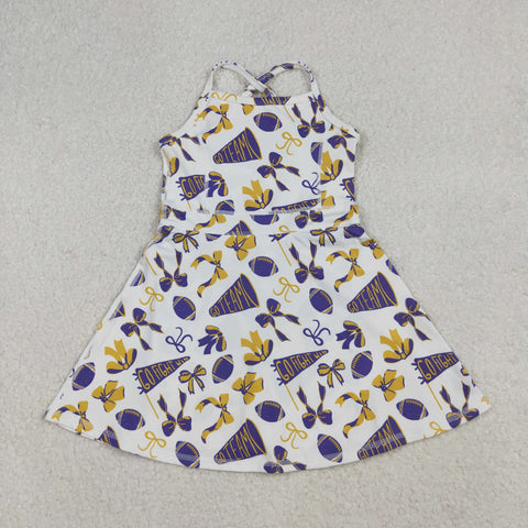 GSD2781 Go Team Go Fight Football Bows Yoga Girl's Dress Onesie