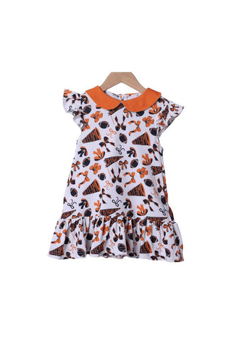 Preorder 08.28 GSD2785 Game Day Go Team Bows Football Orange Girl's Dress