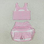GSD2786 Pink Plaid Yoga Girls Skorts Set