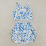 GSD2787 Blue Flower Yoga Girls Skorts Set