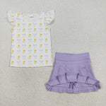 GSD2789 Bows Purple Active Pleated Tennis Girls Skorts Set