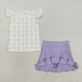 GSD2789 Bows Purple Active Pleated Tennis Girls Skorts Set