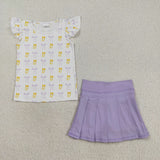 GSD2789 Bows Purple Active Pleated Tennis Girls Skorts Set