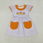 GSD2791 Embroidery Halloween Candy Corn Bows Girl's Dress