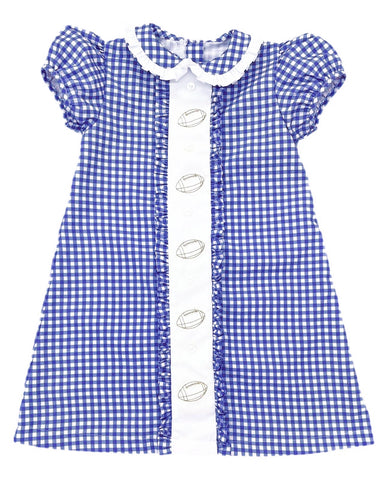Preorder 09.09 GSD2800 Baseball Game Day Blue Plaid Girl's Dress