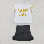 GSD2804 Vinyl Game Day Cheer Gold Black Active Pleated Tennis Girls Skorts Set