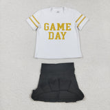 GSD2804 Vinyl Game Day Cheer Gold Black Active Pleated Tennis Girls Skorts Set