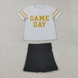 GSD2804 Vinyl Game Day Cheer Gold Black Active Pleated Tennis Girls Skorts Set