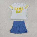 GSD2805 Vinyl Game Day Cheer Yellow Blue Active Pleated Tennis Girls Skorts Set