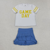 GSD2805 Vinyl Game Day Cheer Yellow Blue Active Pleated Tennis Girls Skorts Set