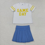 GSD2805 Vinyl Game Day Cheer Yellow Blue Active Pleated Tennis Girls Skorts Set