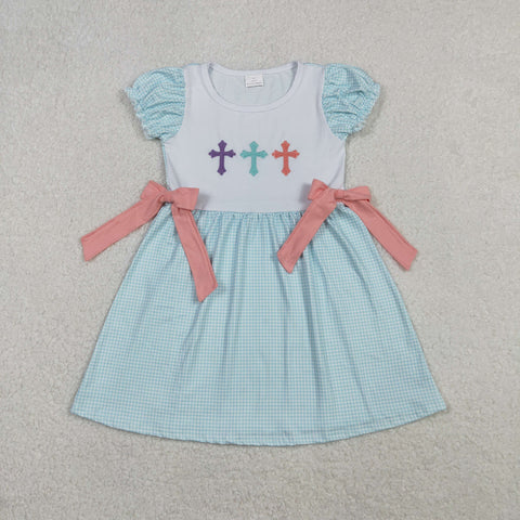 GSD2807 Embroidery Easter He is risen Blue Girl's Dress