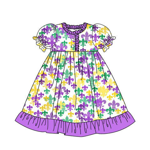 Preorder 10.08 MOQ 5 pcs GSD2817 Mardi Gras Purple Girl's Dress
