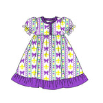 Preorder 10.08 MOQ 5 pcs GSD2825 Mardi Gras Bows Purple Girl's Dress