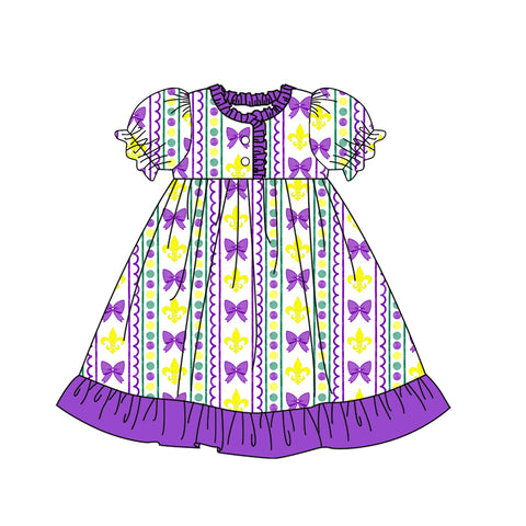 Preorder 10.08 MOQ 5 pcs Mardi Gras Bows Purple Girl's Dress