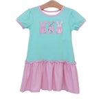 Preorder 10.10 MOQ 5 pcs GSD2827 Easter Rabbit Bows Pink Girl's Dress