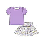 Preorder 10.13 MOQ 5 pcs GSD2829 Mardi Gras Coquette Bows Purple Girls Skirt Set