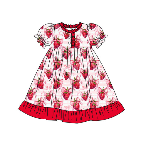 Preorder 10.14 MOQ 5 pcs GSD2830 Strawberry Bows Red Girl's Dress