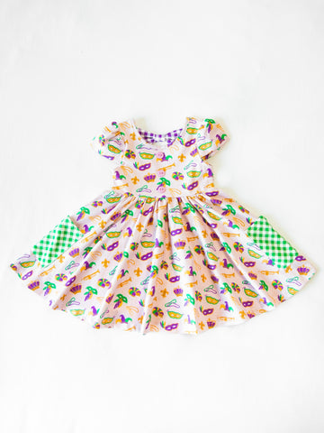 Preorder 10.14 MOQ 5 pcs GSD2831 Mardi Gras Mask Girl's Dress