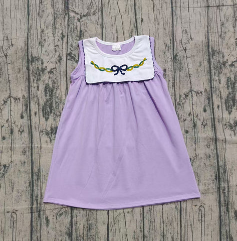 Preorder Samples GSD2832 Embroidery Mardi Gras Bows Purple Girl's Dress