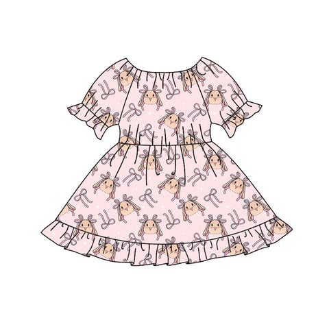 Preorder 10.15 MOQ 5 pcs GSD2836 Easter Rabbit Bows Pink Girl's Dress