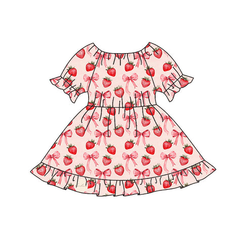 Preorder 10.15 MOQ 5 pcs GSD2837 Strawberry Bows Pink Girl's Dress